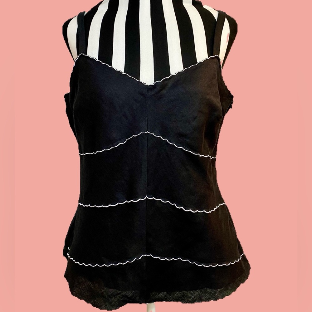 LOFT Black & White Scalloped Embroidered Camisole